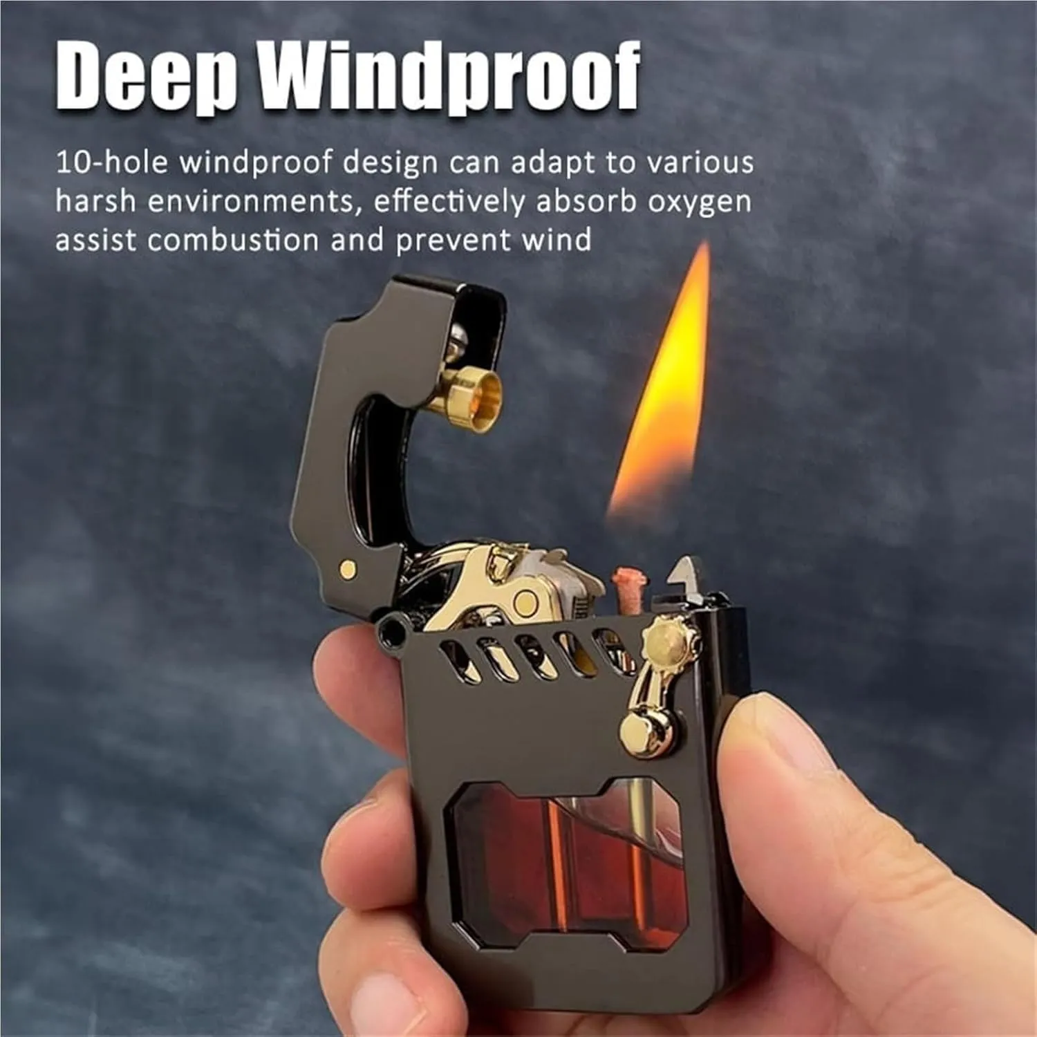 Retro Kerosene Lighter, Mechanical Metal Rocker Lighter, Retro Transparent Oil Tank, Metal Rocker, Windproof, Suitable for Collection, Outdoor Camping and Gift Giving(Silver)