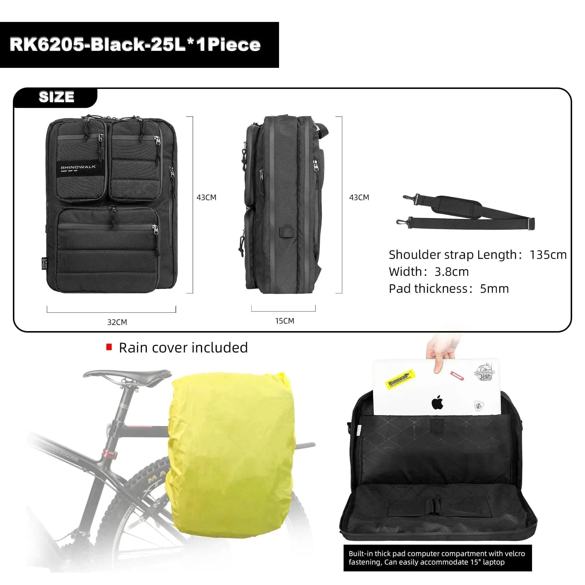 RHINOWALK - Multifunctional Pannier Bag & Backpack (25L)