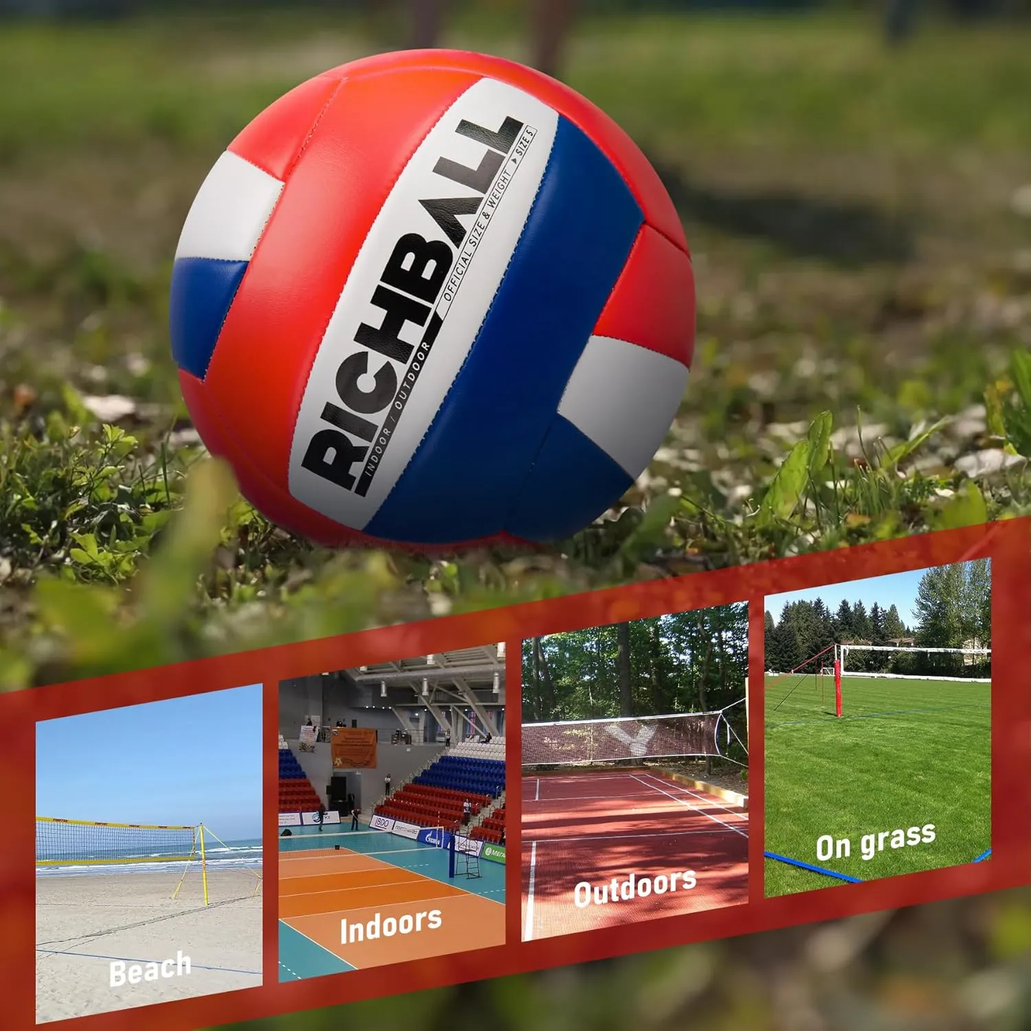 Richball Official Size 5 Volleyball, Waterproof Sports Training Play Volley Ball for Kids Teens Youth and Adults, Indoor Outdoor Beach Pool Gym Game Gift with Pump