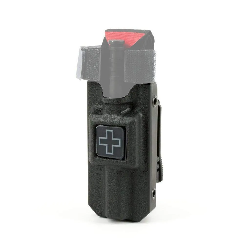 RIGID TQ Tourniquet Case for Generation 7 C-A-T Tourniquet, Belt (Tek-Lok) Attachment, Black with GRAY CROSS. (Tourniquet Not Included)