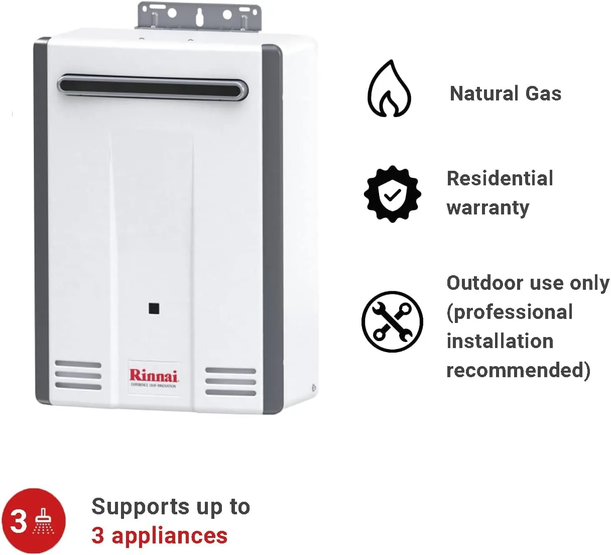 Rinnai V53DeN Natural Gas Tankless Water Heater - 5.3 GPM, Outdoor Installation