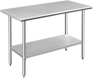 ROCKPOINT Stainless Steel Table for Prep & Work 24x48 Inches, NSF Metal Commercial Kitchen Heavy Duty Table with Adjustable Under Shelf and Table Foot for Restaurant, Home and Hotel