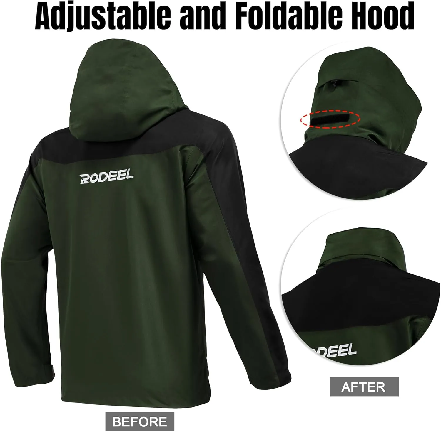 Rodeel Mens Lightweight Windbreaker Fishing Jacket Water Resistant Raincoat with Hood for Outdoor