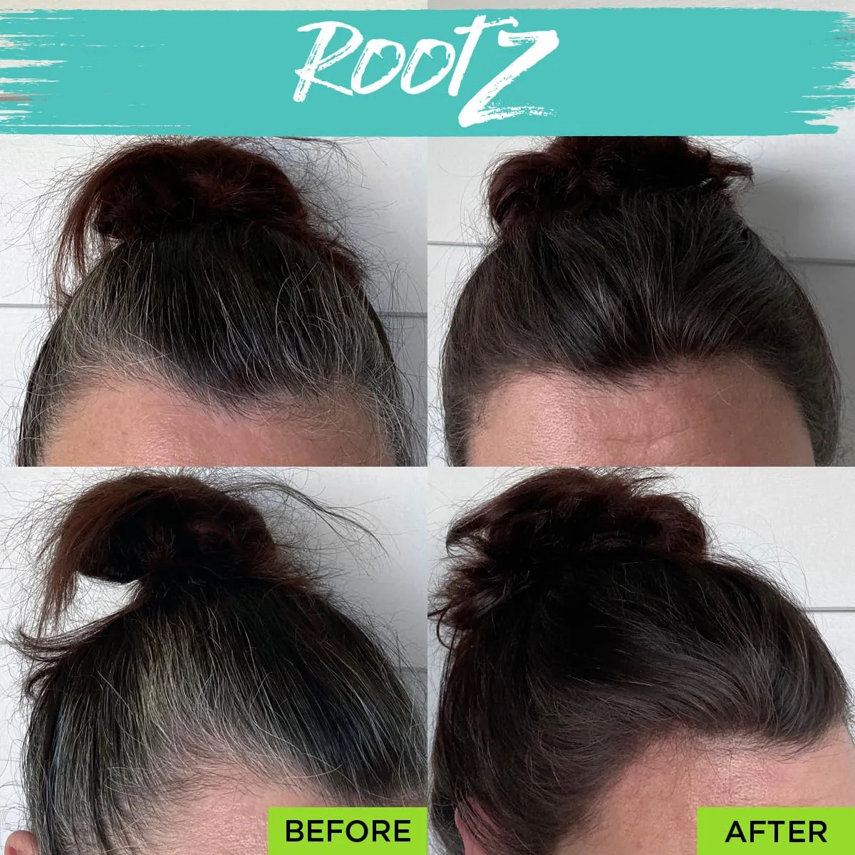 Rootz Black Grey Root Touch Up Temporary Concealing Powder with Unique Dual Action Brush - Instantly Cover Grey Roots, Shape & Thicken Eyebrows - Smudge Proof, Waterproof & Wax Free