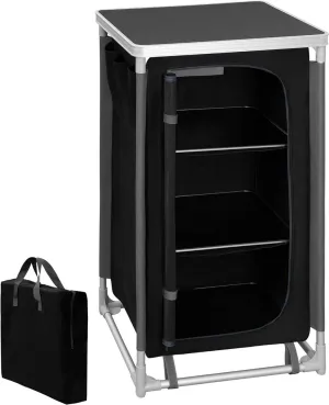 Rootz Camping Cabinet with Hanging Storage - Outdoor Kitchen - Camping Table - Portable Camp Cupboard - 58cm x 105.5cm x 47cm