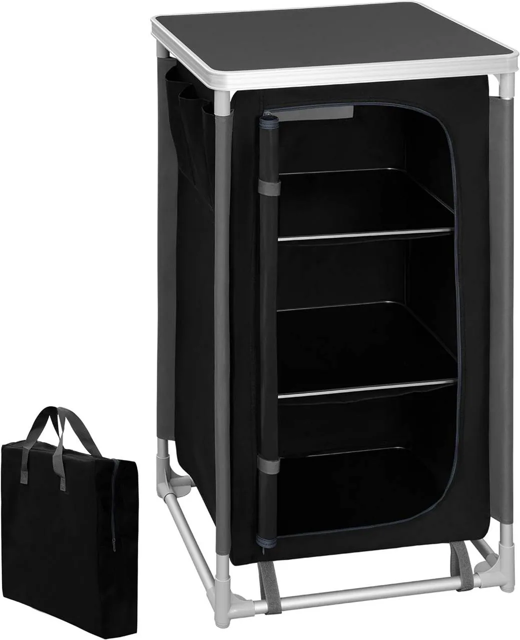 Rootz Camping Cabinet with Hanging Storage - Outdoor Kitchen - Camping Table - Portable Camp Cupboard - 58cm x 105.5cm x 47cm