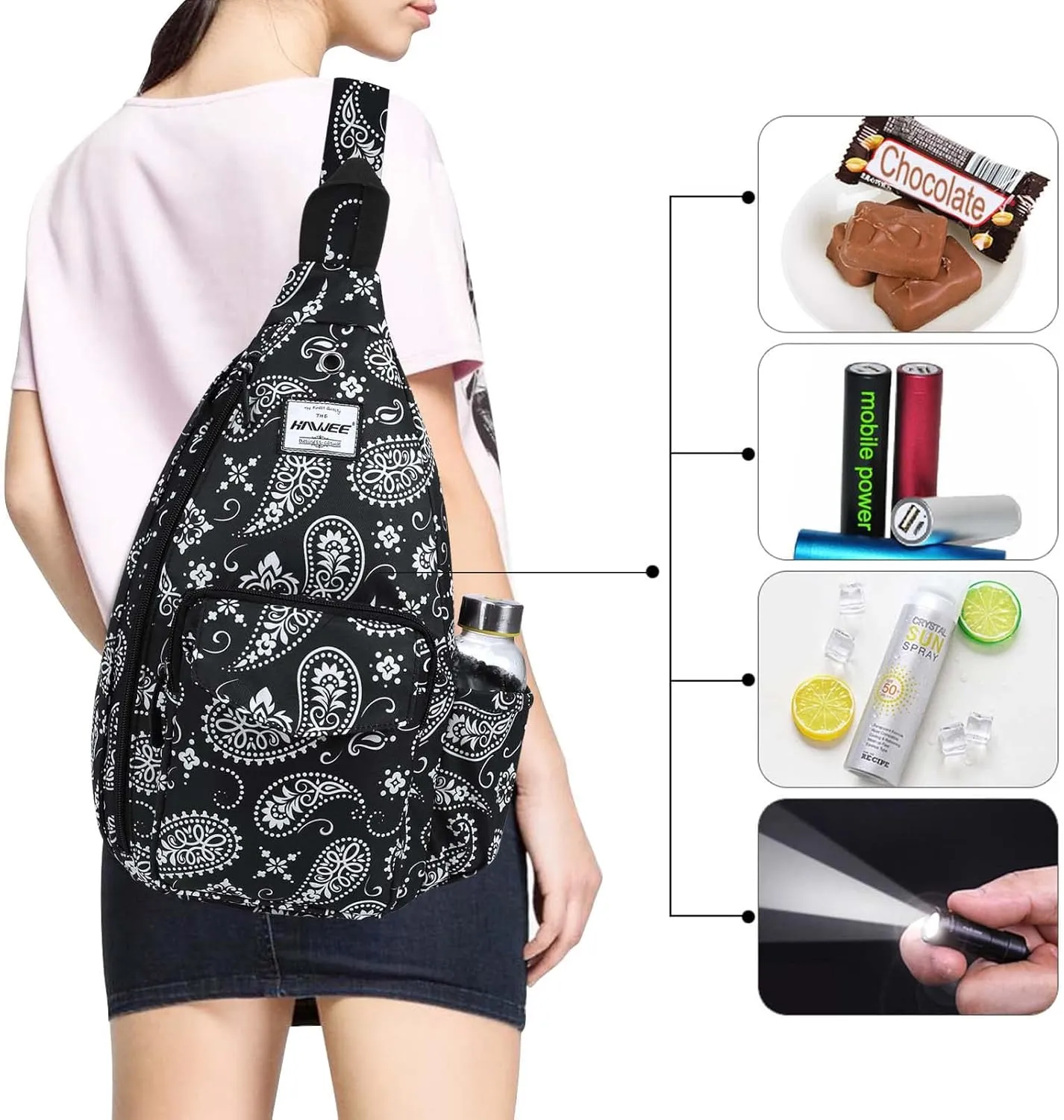 Rope Sling Bag for Women Men Casual Cross Body Daypack Backpack Adjustable Strap Water Repellent for Travel/Sport