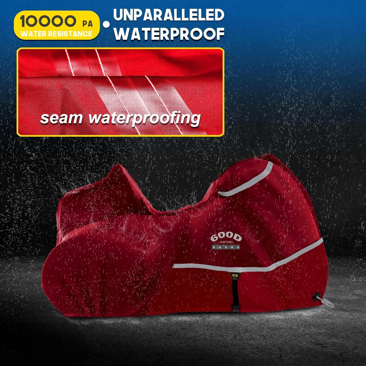 Rosefray Motorcycle Cover with Side Top Box Heavy Duty 600D Waterproof for Touring Models Harley Davidson Ultra Limited,Road Glide Limited, Gold Wing,Road Master,Indoor & Outdoor Storage Red