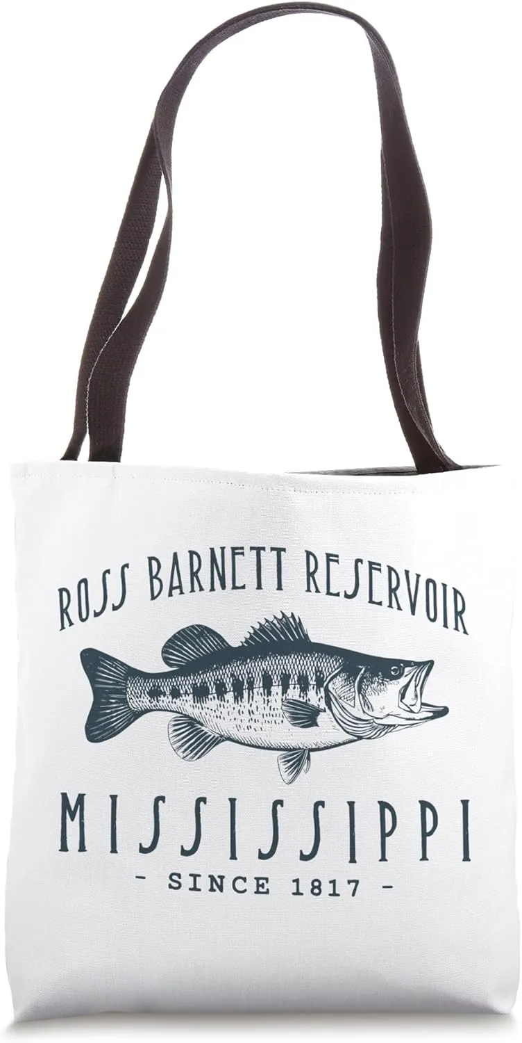ROSS BARNET RESERVOIR, MISSISSIPPI. Fishing Retro Design Tote Bag