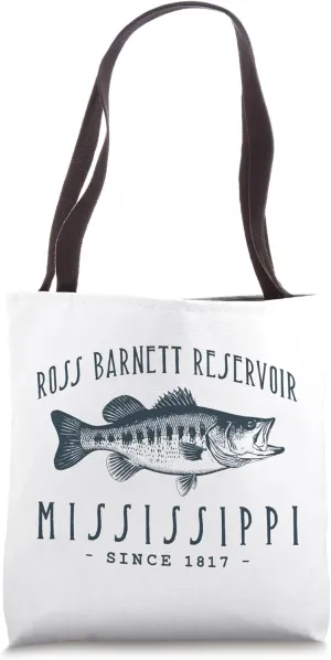 ROSS BARNET RESERVOIR, MISSISSIPPI. Fishing Retro Design Tote Bag