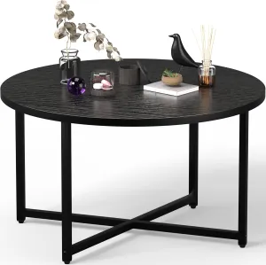Round Coffee Table, 31.5" Circle Coffee Table，Modern Round Coffee Tables Living Room, Coffee Table Round for Indoor & Outdoor Use, Office, Patio or Garden, Large Black (31.5" D x 17.7" H)