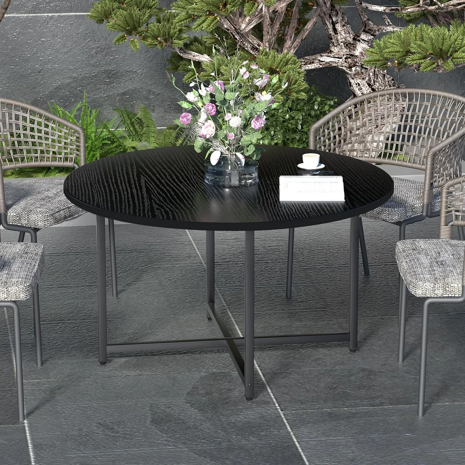 Round Coffee Table, 31.5" Circle Coffee Table，Modern Round Coffee Tables Living Room, Coffee Table Round for Indoor & Outdoor Use, Office, Patio or Garden, Large Black (31.5" D x 17.7" H)