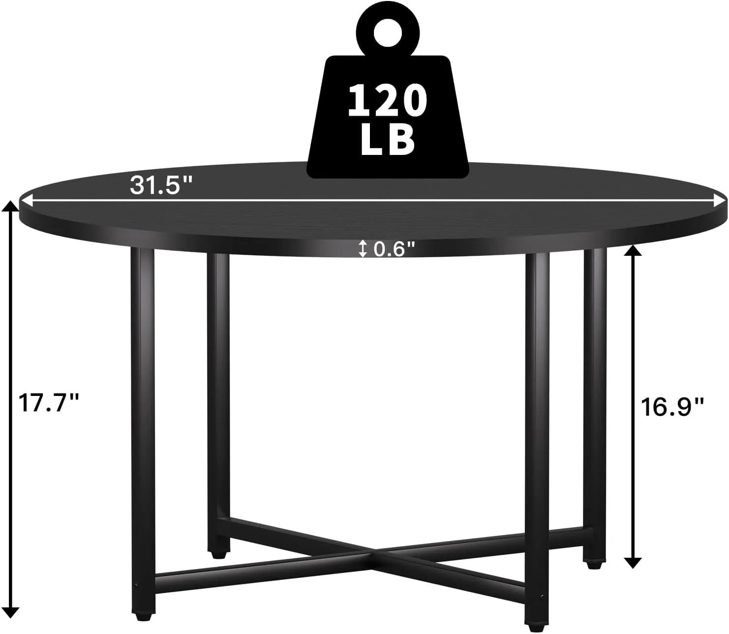 Round Coffee Table, 31.5" Circle Coffee Table，Modern Round Coffee Tables Living Room, Coffee Table Round for Indoor & Outdoor Use, Office, Patio or Garden, Large Black (31.5" D x 17.7" H)