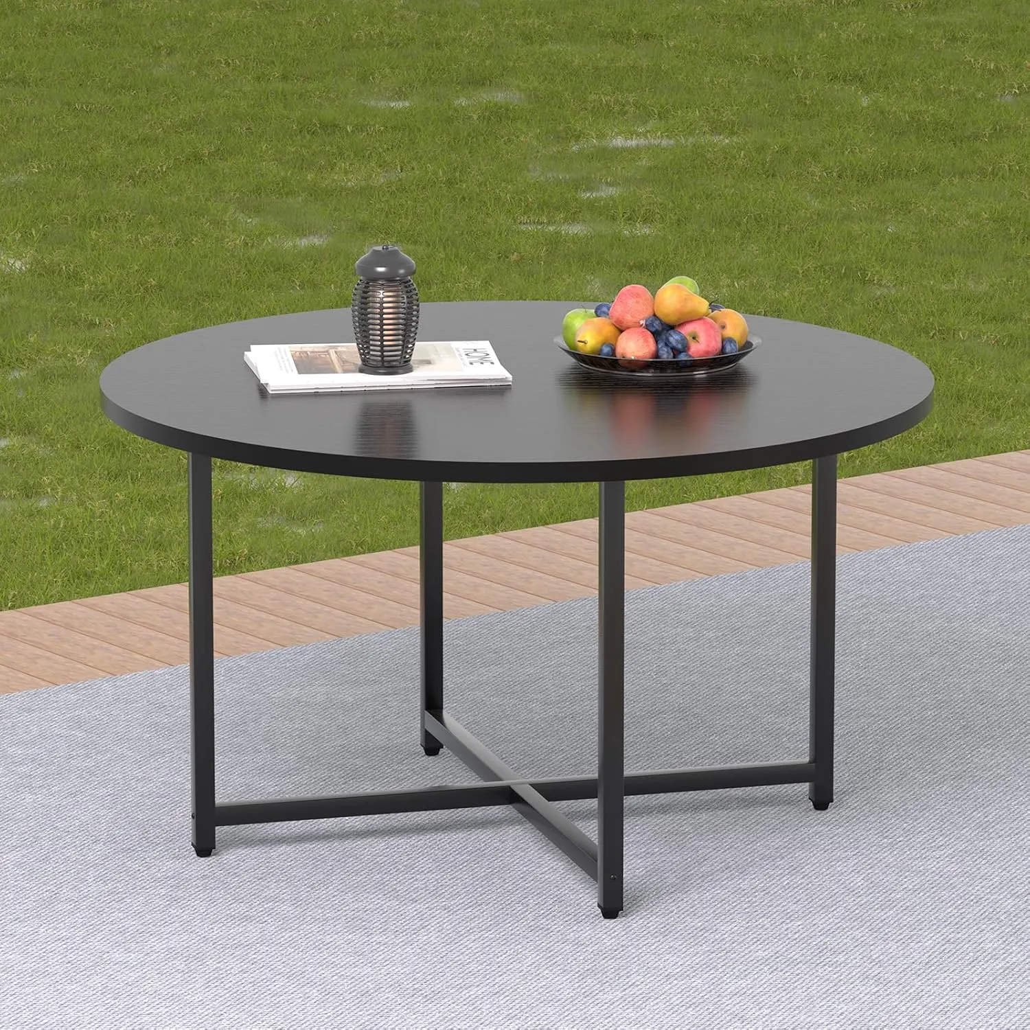Round Coffee Table, 31.5" Circle Coffee Table，Modern Round Coffee Tables Living Room, Coffee Table Round for Indoor & Outdoor Use, Office, Patio or Garden, Large Black (31.5" D x 17.7" H)
