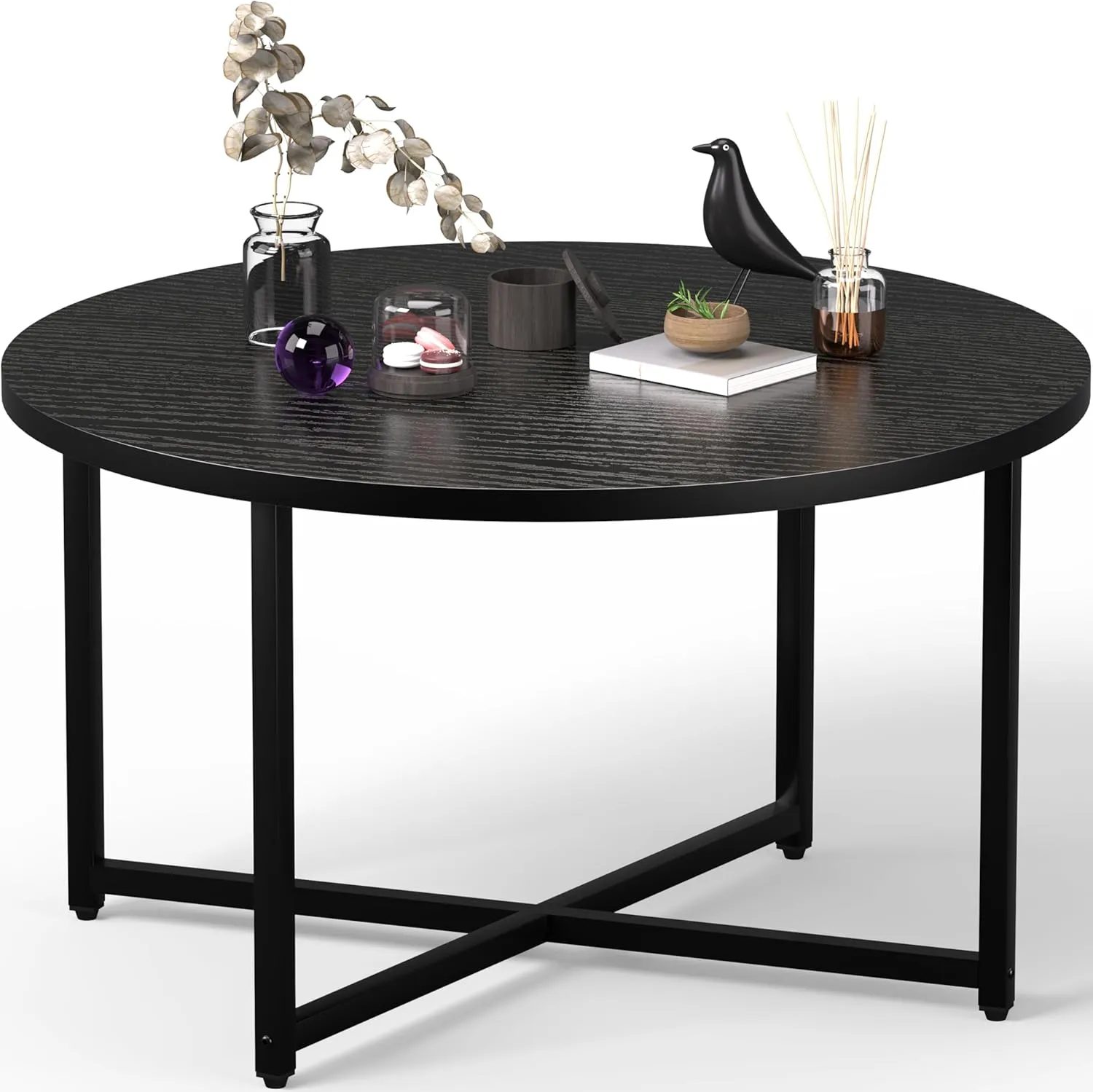 Round Coffee Table, 31.5" Circle Coffee Table，Modern Round Coffee Tables Living Room, Coffee Table Round for Indoor & Outdoor Use, Office, Patio or Garden, Large Black (31.5" D x 17.7" H)
