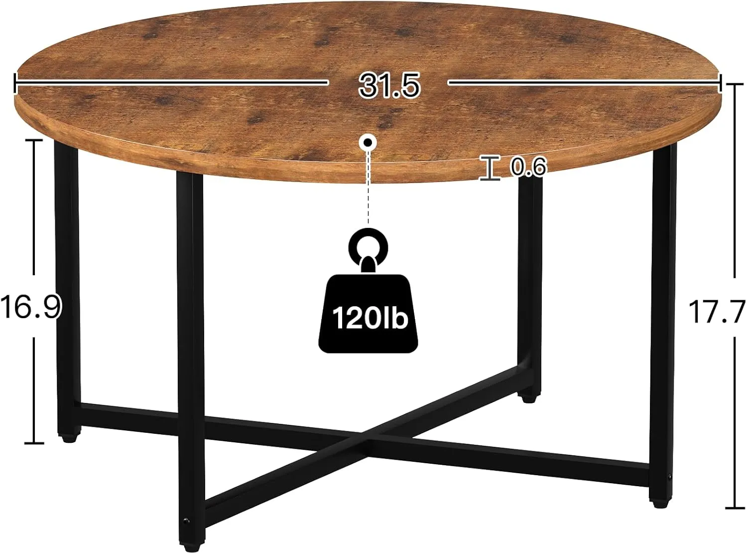 Round Coffee Table, 31.5" Circle Coffee Table，Modern Round Coffee Tables Living Room, Large Coffee Table Round for Indoor & Outdoor Use, Office, Patio or Garden, Rustic Brown (31.5" D*17.7" H)