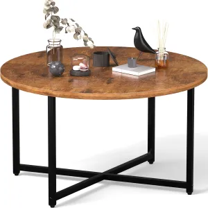 Round Coffee Table, 31.5" Circle Coffee Table，Modern Round Coffee Tables Living Room, Large Coffee Table Round for Indoor & Outdoor Use, Office, Patio or Garden, Rustic Brown (31.5" D*17.7" H)