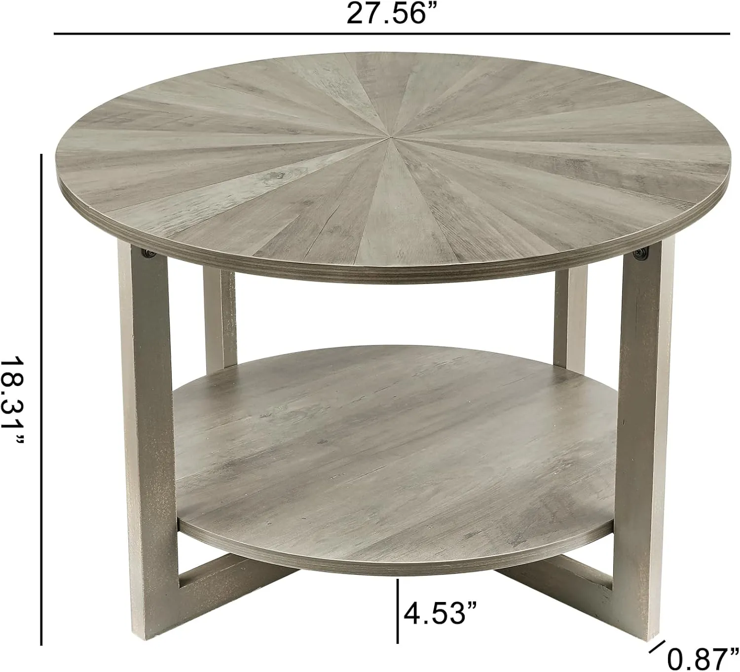 Round Coffee Table with Storage, Mid Century Modern Engineered Wood Coffee Table, Small Coffee Tables for Living Room, Grey Tea Table, Rustic Wooden Circle Center Table Living Room Furniture