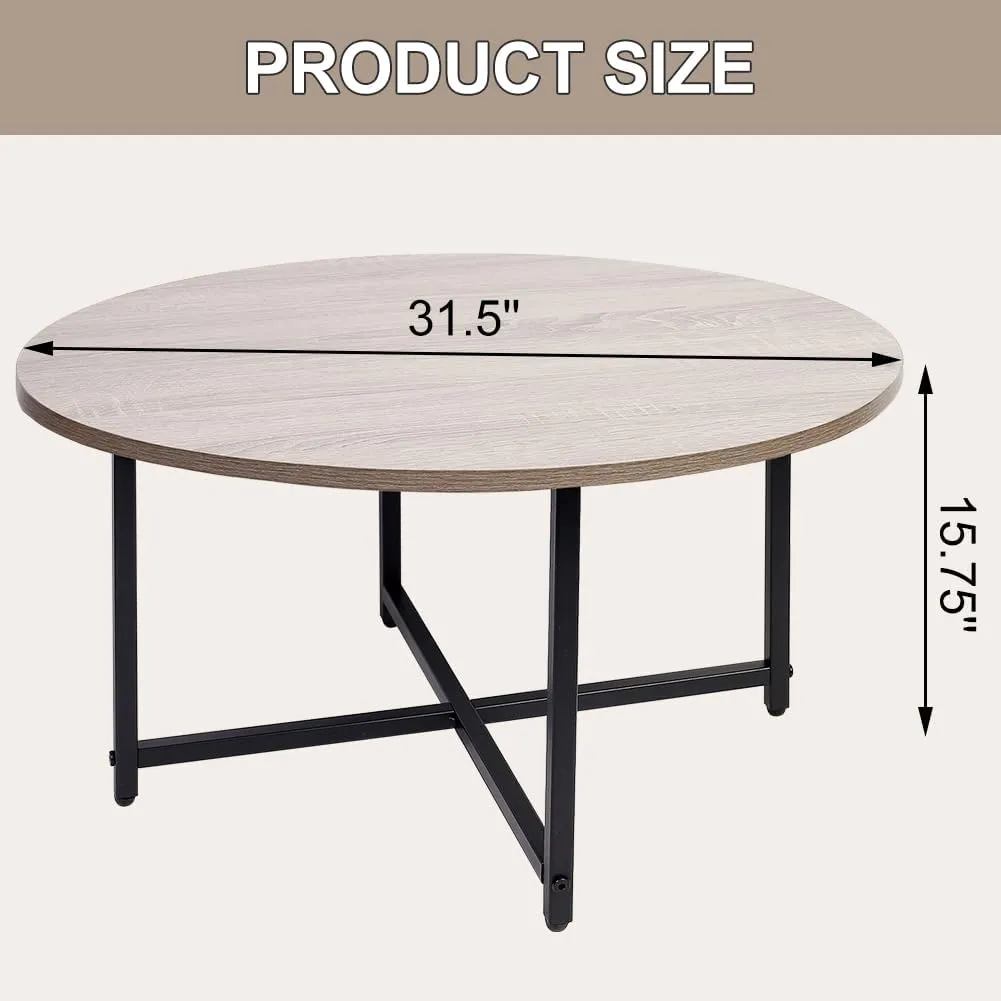 Round Coffee Table,Living Room Table,31.5" Wood Circle Coffee Table with Metal Frame and Wood Desktop,Easy Assembly,Grey
