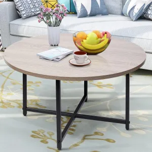 Round Coffee Table,Living Room Table,31.5" Wood Circle Coffee Table with Metal Frame and Wood Desktop,Easy Assembly,Grey