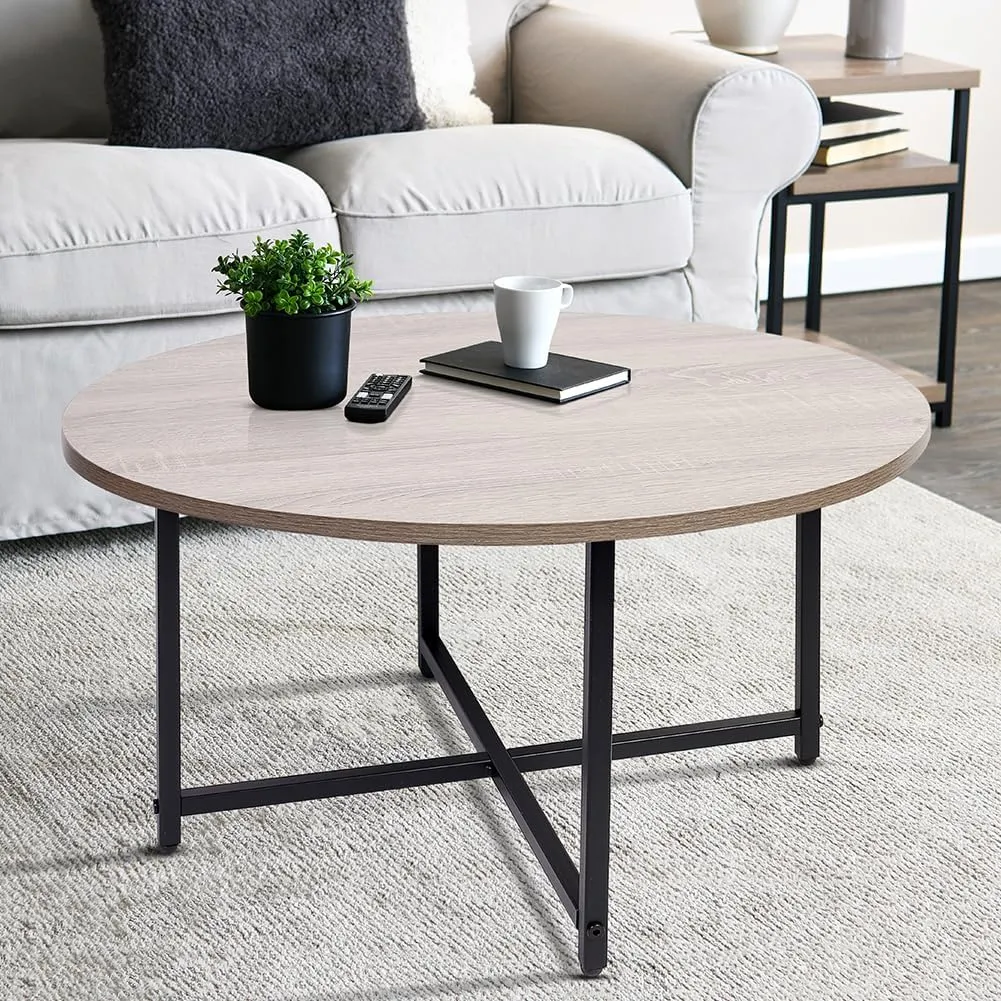 Round Coffee Table,Living Room Table,31.5" Wood Circle Coffee Table with Metal Frame and Wood Desktop,Easy Assembly,Grey