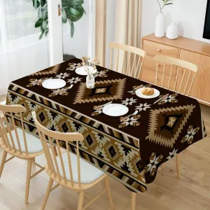 Rustic Aztec Tablecloth, Vintage Native American Navajo Tribe Ethnic Prints Rectangular Waterproof Tablecloth for Kitchen Dining Party Wedding Camping Table Decor55x75in