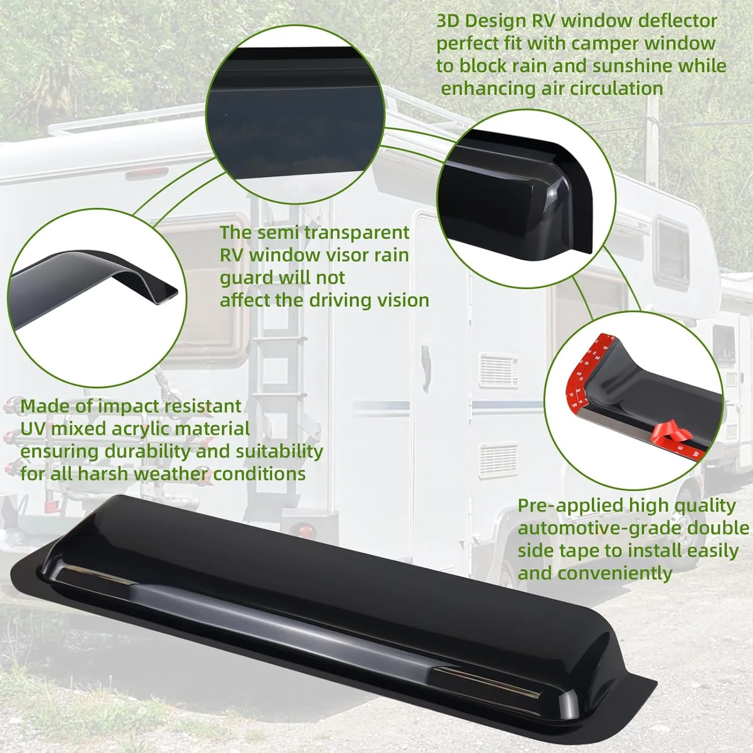 RV Window Rain Deflector & Sun Blade, RV Window Blade Rain Guard Sunroof Deflector Fits 24 inch Wide RV Sliding&Vertical Windows,Deflects Rain and Sun Protection for Camper Van Windows