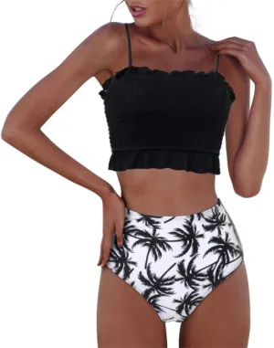 RXRXCOCO Womens Shirred Bandeau Bikini Cute Two Piece Swimsuit Off Shoulder High Waist Bathing Suit