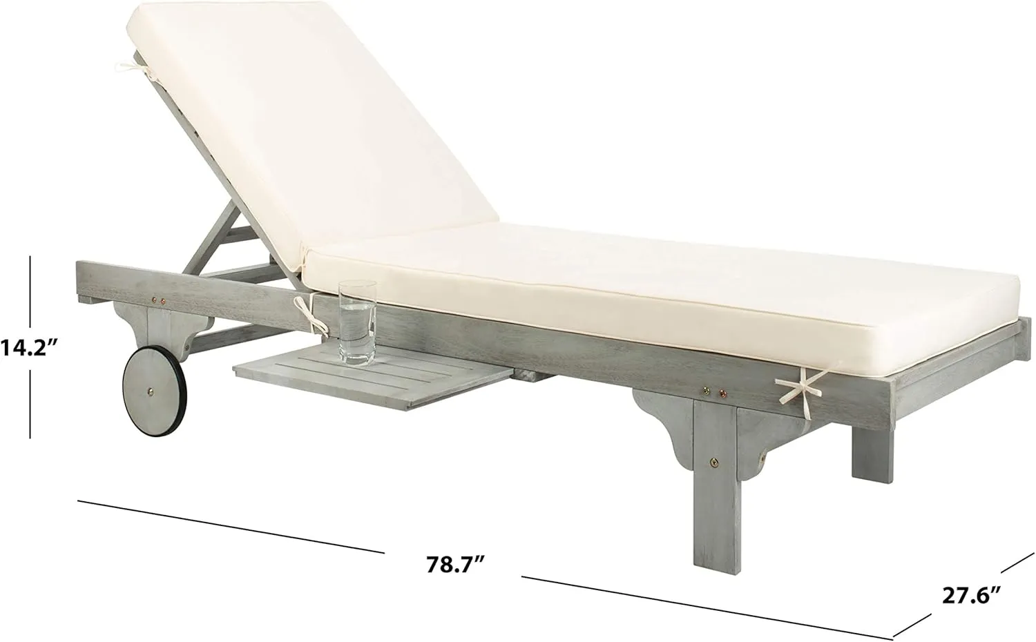 SAFAVIEH Outdoor Collection Newport Grey / Beige Cushion Built-in Side Table Adjustable Chaise Lounge Chair