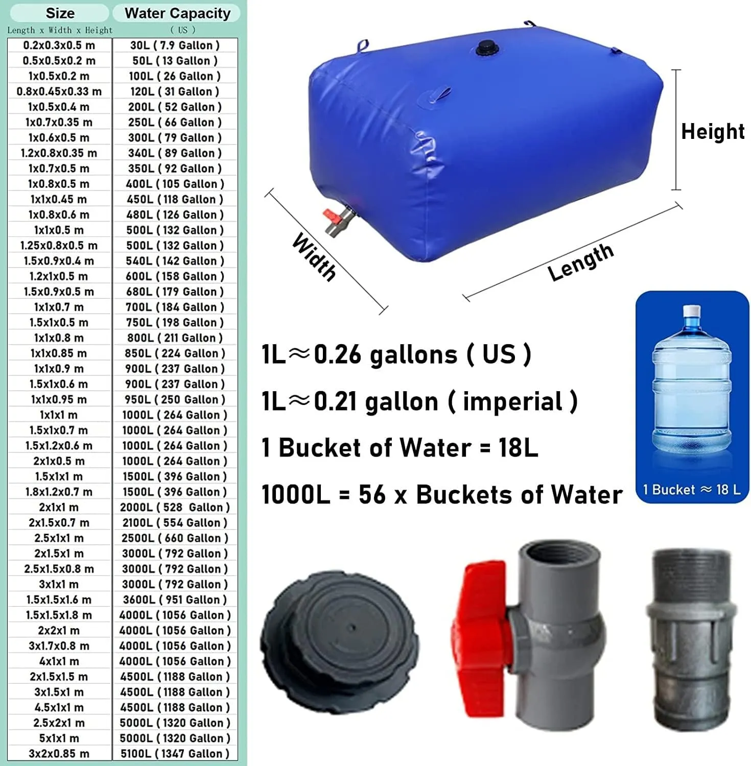 SAFWEL Emergency Water Bladder Tanks Tear-Resistant Water Bag with Faucet, Water Resources Emergency Water Tank for Building Camping, Water Storage Bladder Tank Bag (Size : 4.5x1x1m/4500L/1188Gallon