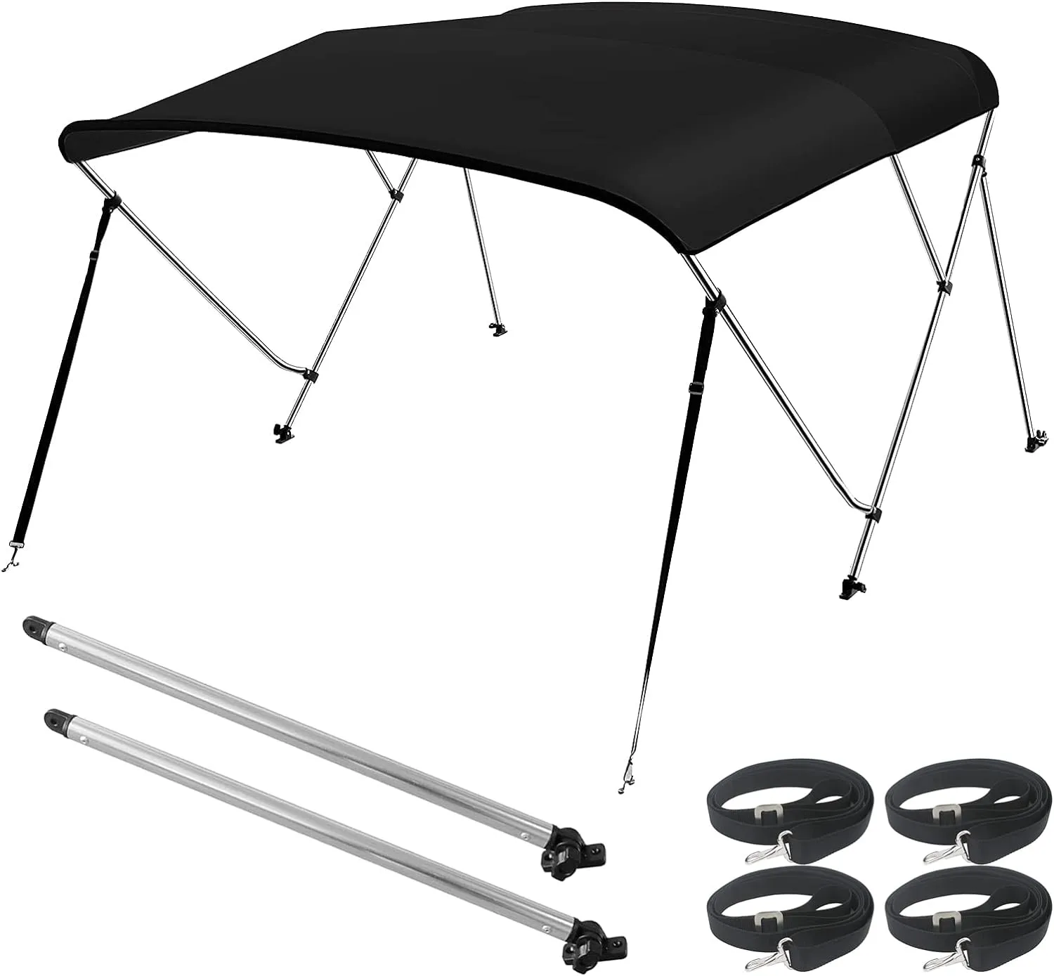 Seamander 3 Bow Bimini Top Boat Cover Sun Shade Boat Canopy Waterproof 1 Inch Aluminum Frame with Rear Support Pole and Storage Boot
