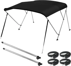 Seamander 3 Bow Bimini Top Boat Cover Sun Shade Boat Canopy Waterproof 1 Inch Aluminum Frame with Rear Support Pole and Storage Boot