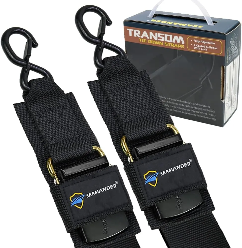 Seamander Boat Tie Down Straps to Trailer- Marine Grade Adjustable Boat Trailer Straps for Boat, Jet Ski, & More(Safety Clips 2inch*48inch)