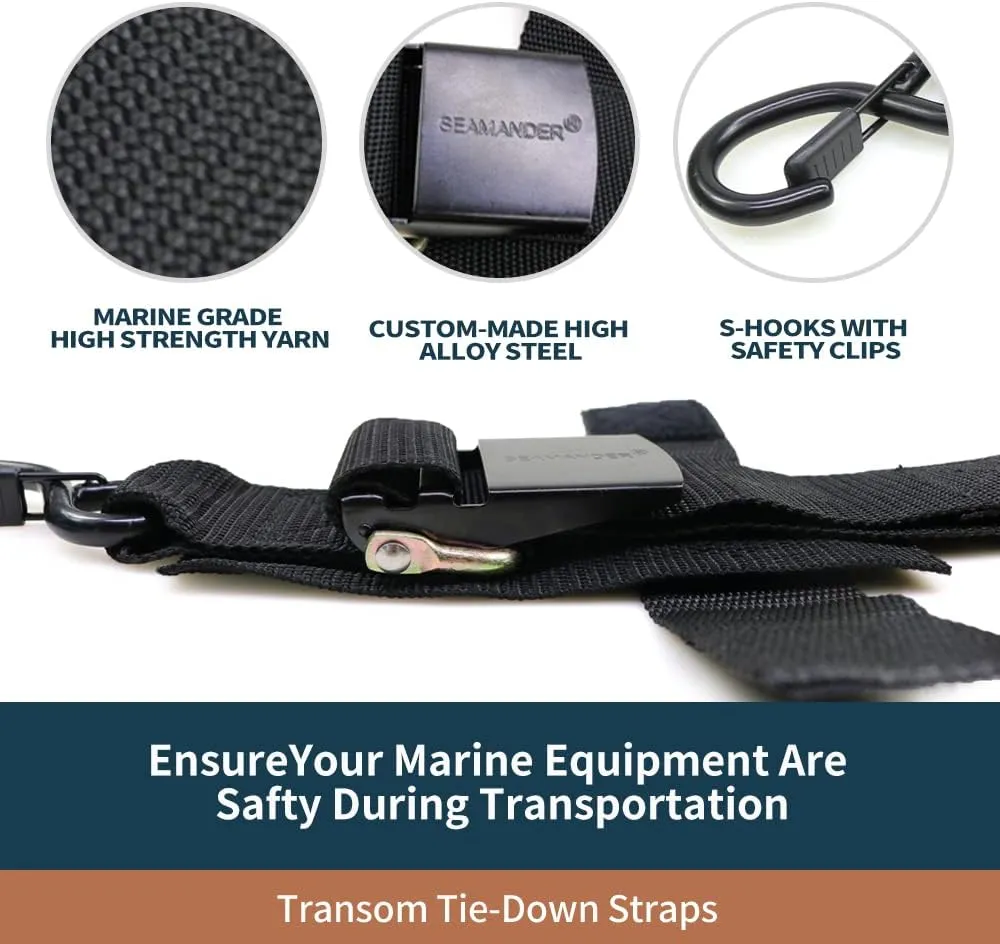 Seamander Boat Tie Down Straps to Trailer- Marine Grade Adjustable Boat Trailer Straps for Boat, Jet Ski, & More(Safety Clips 2inch*48inch)