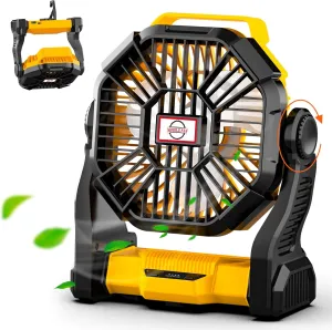 Sendowtek Portable Battery Fan with LED Light, 10400mAh Quiet Rechargeable Tent Fan with Hanging Hook 4 Speed Small USB Battery Powered Camping Fans for Travel Picnic Outdoor Indoor Cooling Sleeping