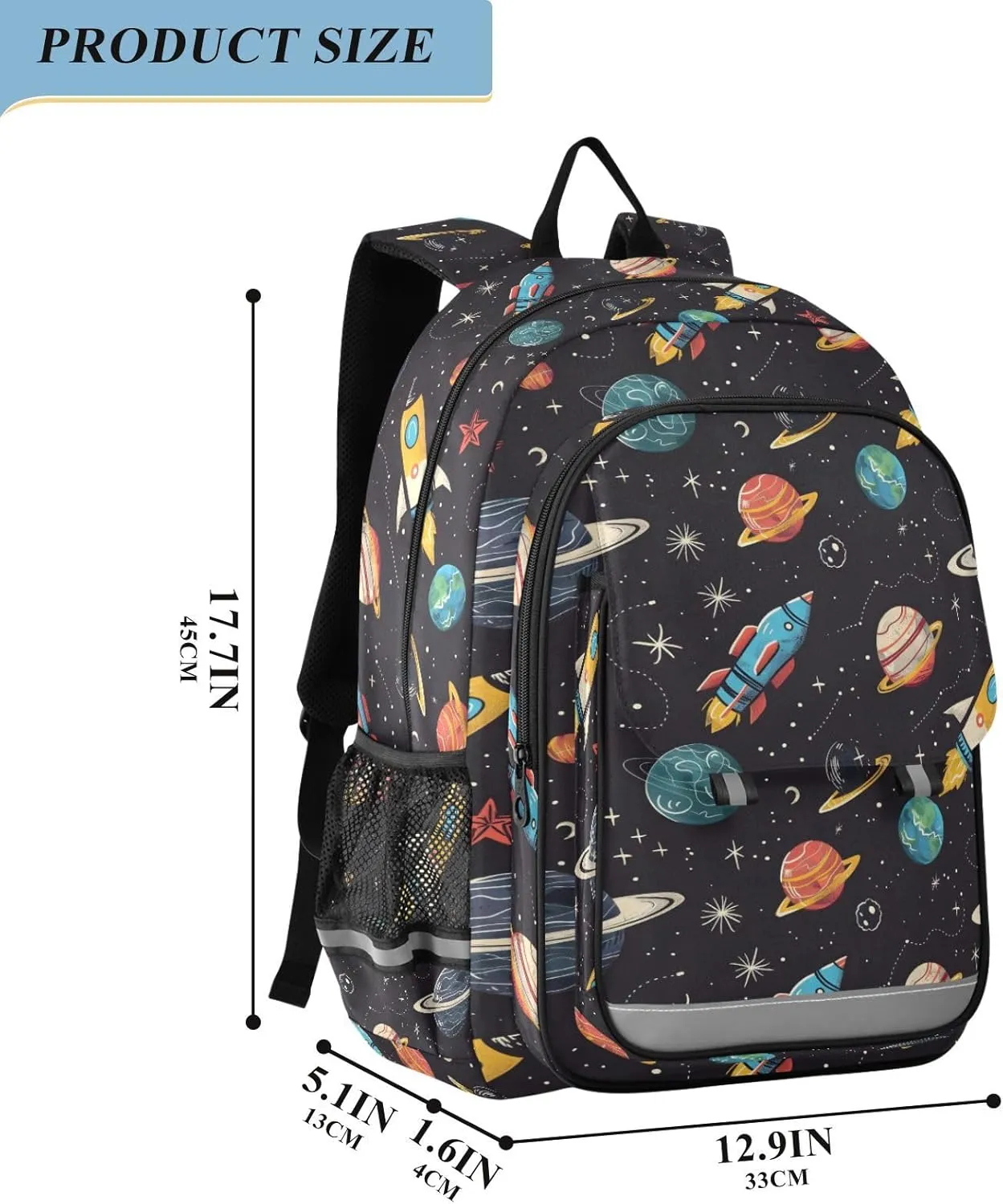 senya School Backpack Kids College Rucksack Travel Bookbag Fashion Back Pack Girls Boys Rockets Planets Solar Galaxies