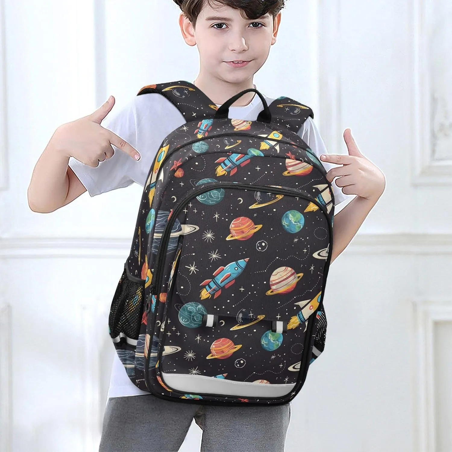 senya School Backpack Kids College Rucksack Travel Bookbag Fashion Back Pack Girls Boys Rockets Planets Solar Galaxies