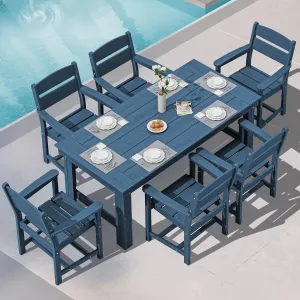 SERWALL Outdoor Dining Table Set, 67‘’ HDPE Patio Dining Set for 6, All-Weather Outdoor Table and Chairs Set for Deck