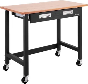 Seville Classics UltraGraphite Wood Top Workbench on Wheels with Sliding Organizer Drawer Table, 48", Graphite