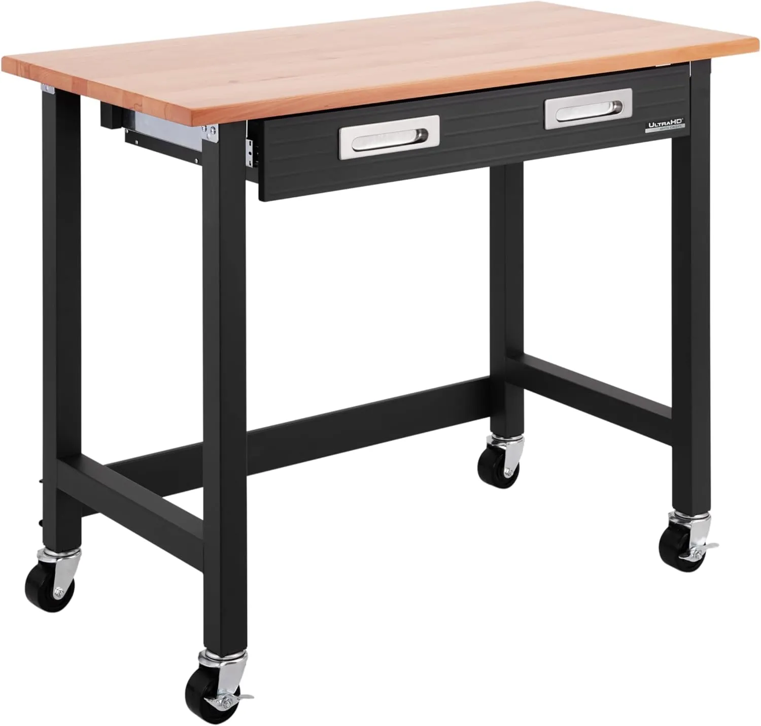 Seville Classics UltraGraphite Wood Top Workbench on Wheels with Sliding Organizer Drawer Table, 48", Graphite
