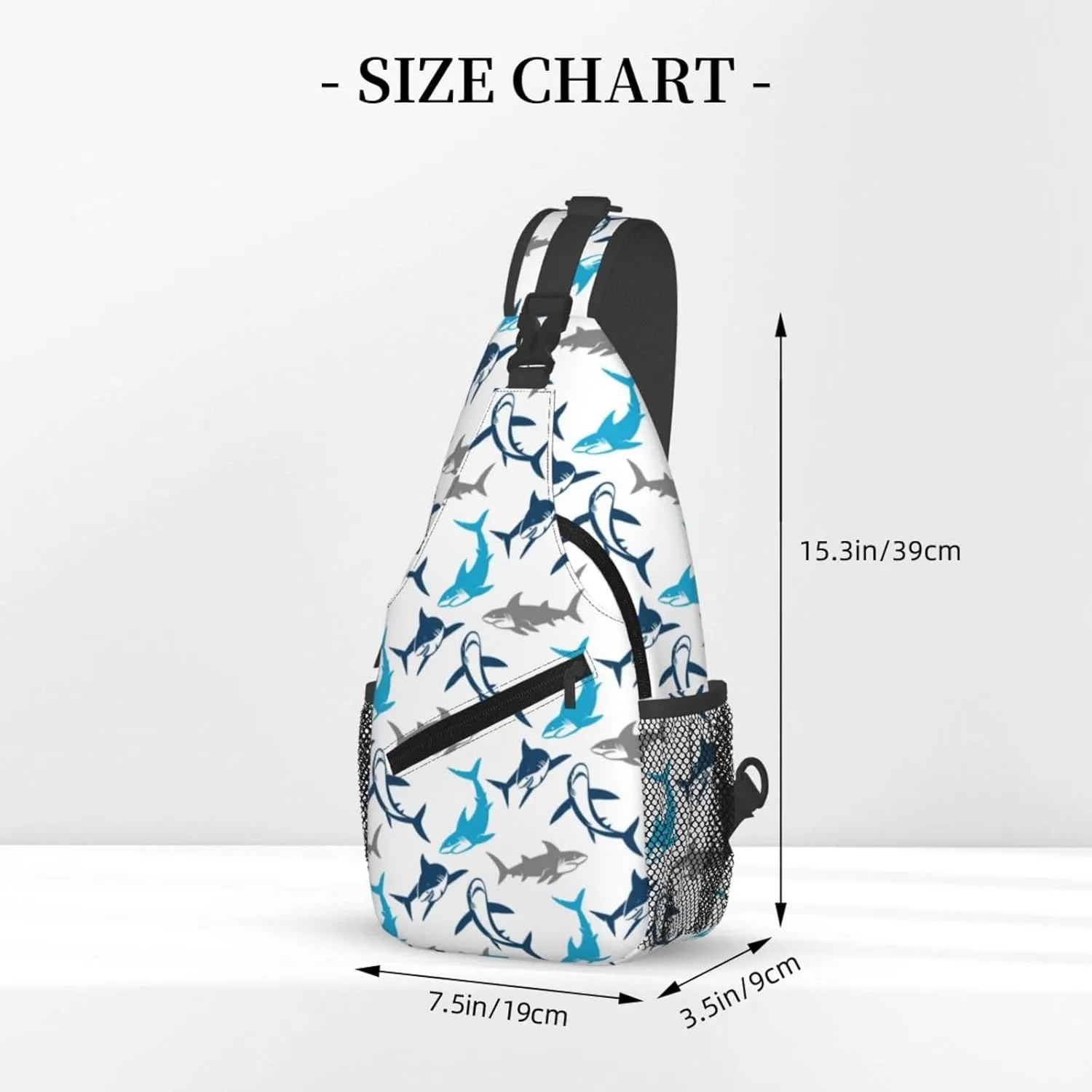 Shark Print Crossbody Sling Bags for Women Men Abstract Shark Silhouettes Swimming Sea Fish Travel Sling Backpack Casual Shoulder Bag Underwater Sea Animal Print Gym Sports Hiking Daypack