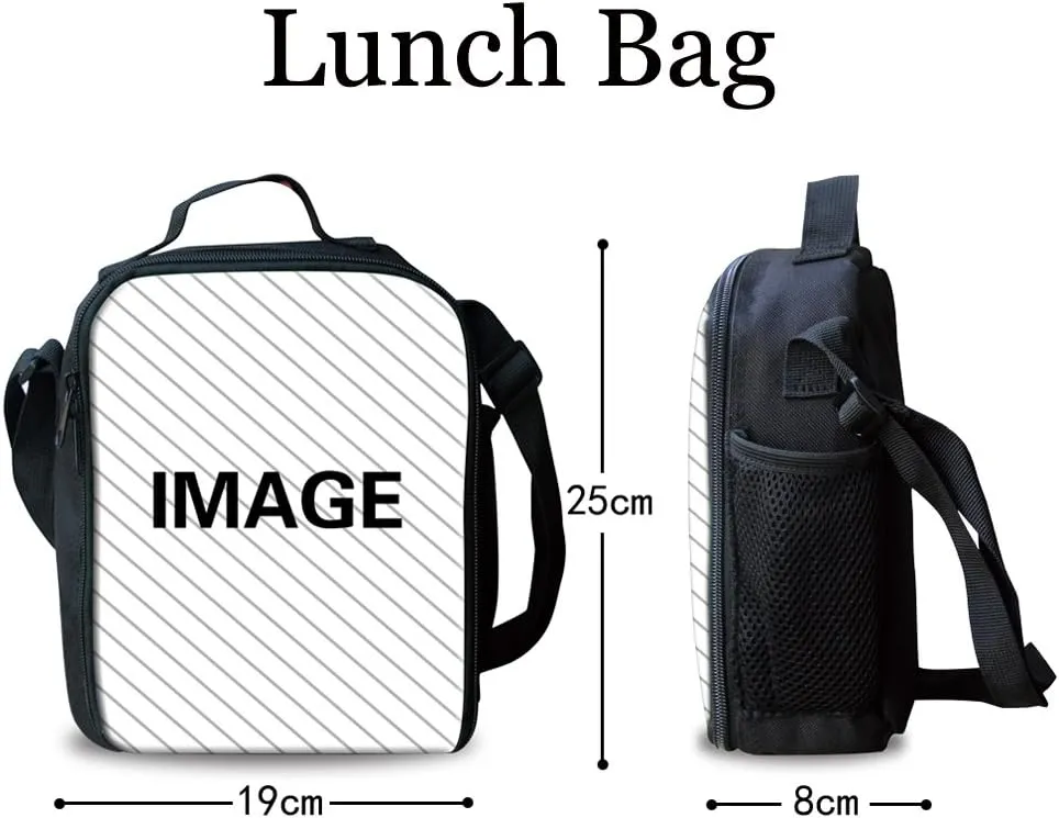 Showudesigns Add Your Name Shark Print Student School Bag Set with 17inch Backpack/Lunch Bag/Pencil Bag Cute School Supplies Aesthetic Personalized Mochila Para Niñas