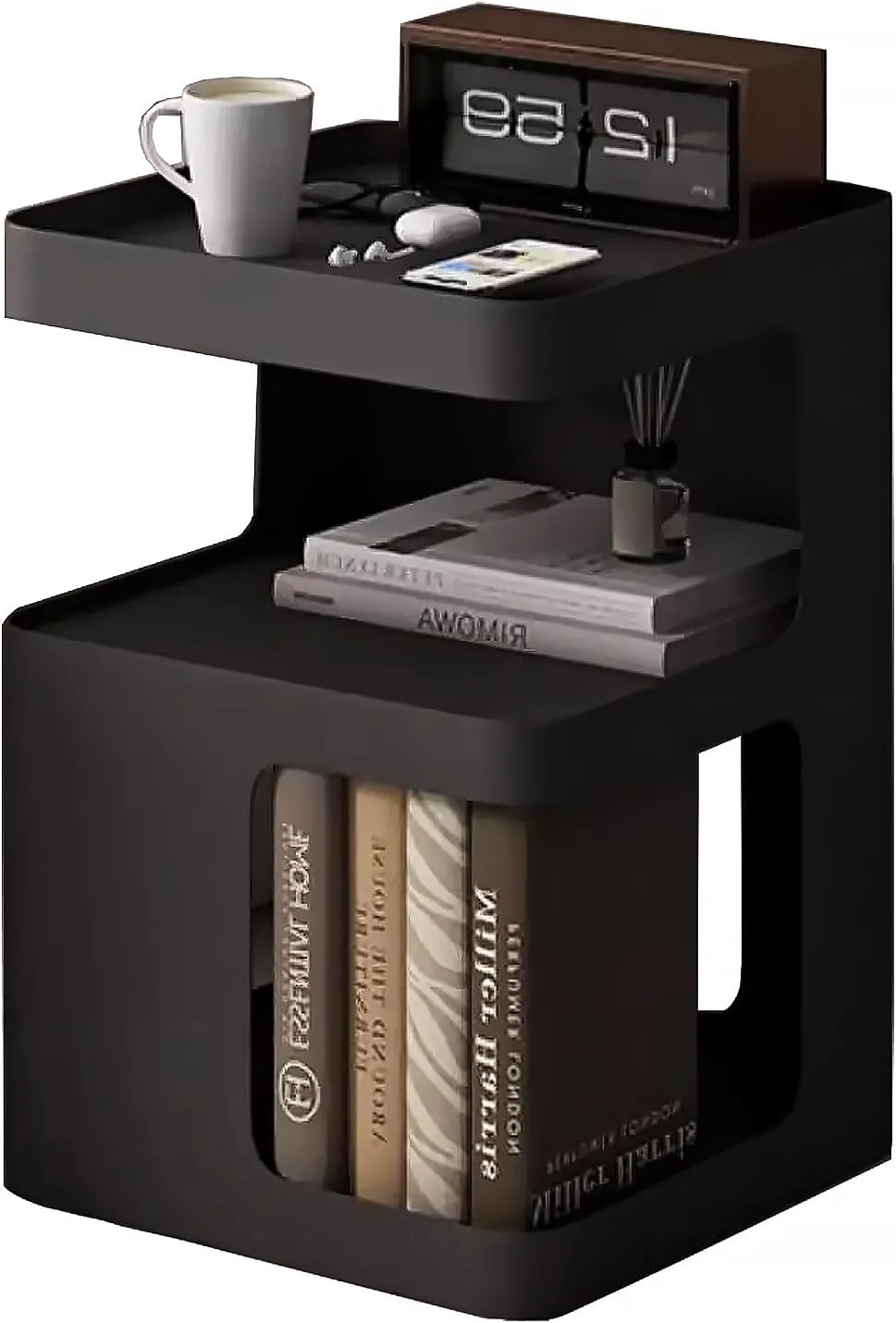 Side Table,Modern end Table,Metal Black nightstand,Bedside Table,3-Tier Accent Table with Storage for Bedroom,Living Room,Small Space,Couch.No Assembly Required