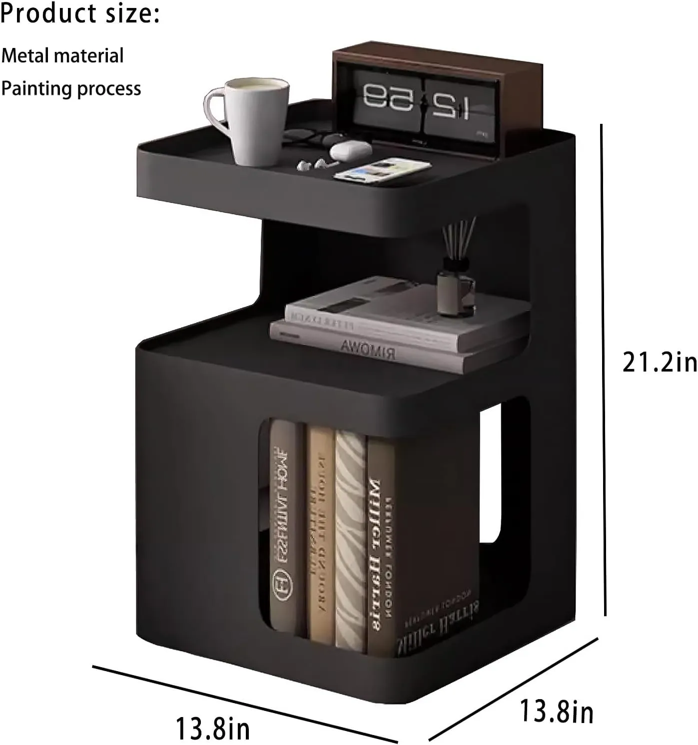 Side Table,Modern end Table,Metal Black nightstand,Bedside Table,3-Tier Accent Table with Storage for Bedroom,Living Room,Small Space,Couch.No Assembly Required