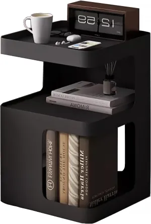 Side Table,Modern end Table,Metal Black nightstand,Bedside Table,3-Tier Accent Table with Storage for Bedroom,Living Room,Small Space,Couch.No Assembly Required