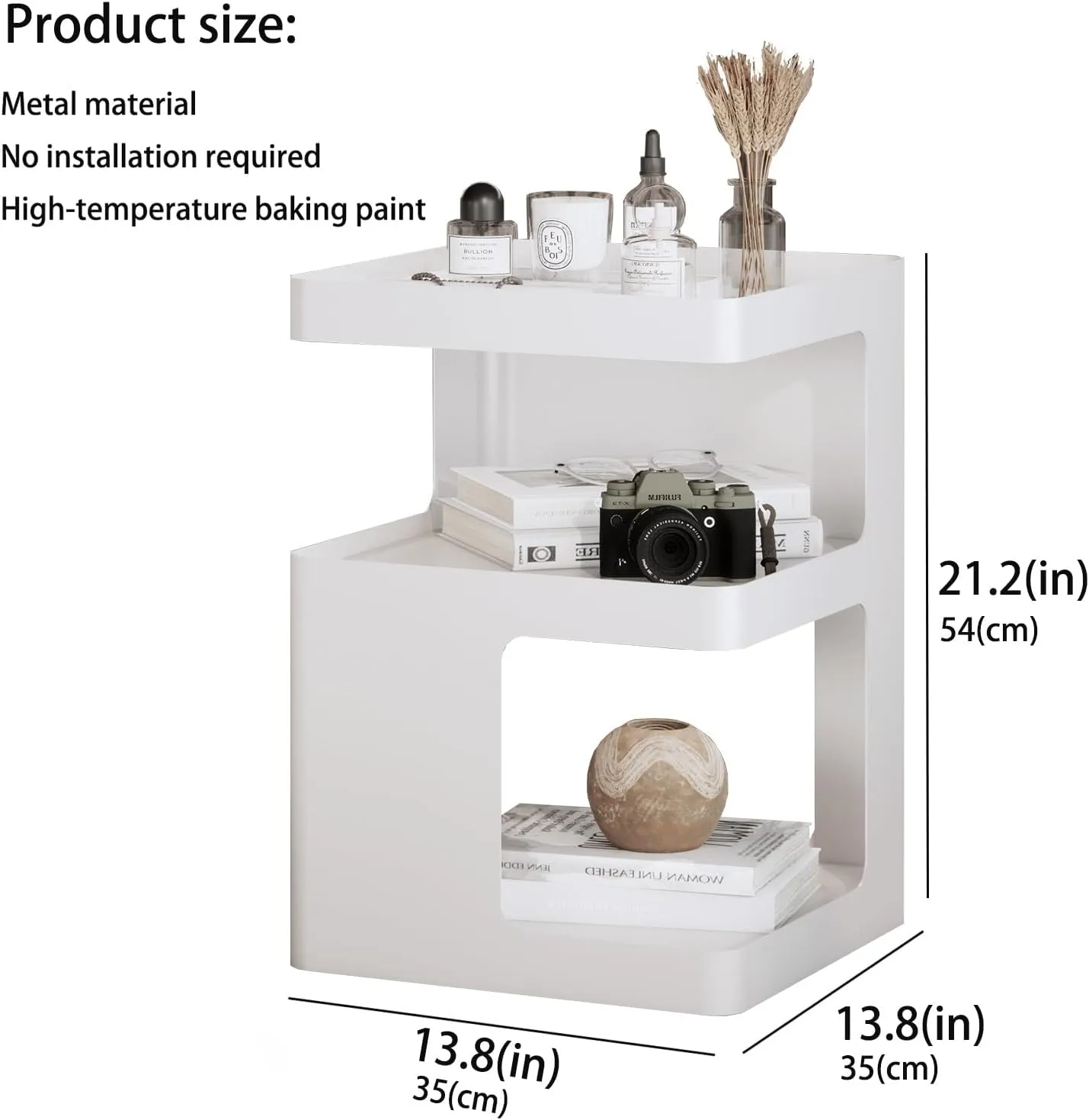 Side Table,Modern end Table,Metal nightstand,Bedside Table,3-Tier Accent Table with Storage for Bedroom,Living Room,Small Space,Couch.No Assembly Required
