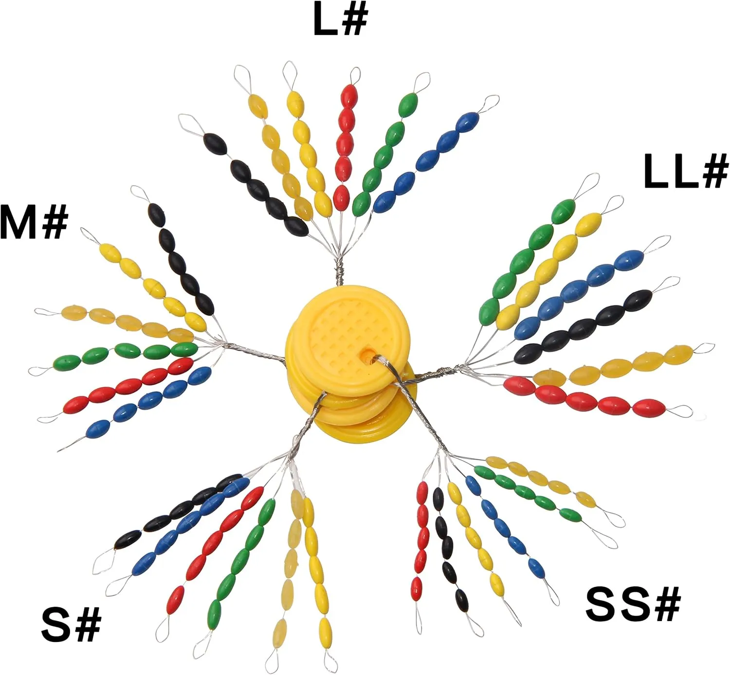 SILANON Fishing Bobber Stoppers Rubber Bobber Beads Stopper 30 in 1 Oval Float Sinker Stops Colorful Fishing Bobber Space Beans for Rigging Size SS,S,M,L,LL