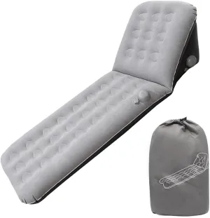 Single Camping Air Mattress with Adjustable Backrest, Portable Press Inflatable Foldable Blow Up Bed, Inflatable Lounger Air Sofa Beach Chair Bed, Flocking Surface Sleeping Pad