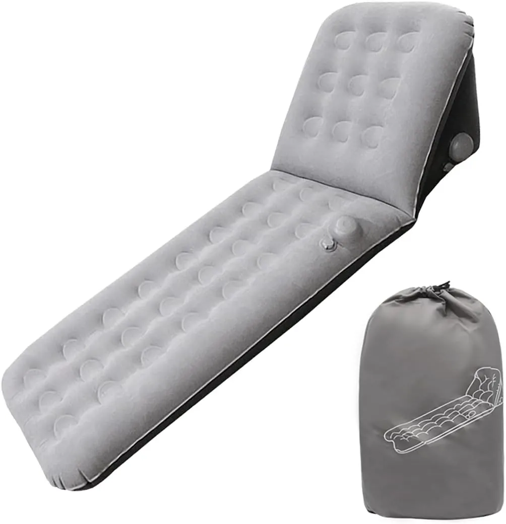 Single Camping Air Mattress with Adjustable Backrest, Portable Press Inflatable Foldable Blow Up Bed, Inflatable Lounger Air Sofa Beach Chair Bed, Flocking Surface Sleeping Pad