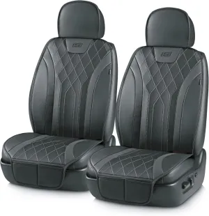 Skechers MAX Cushioning Car Seat Covers,Memory Foam Leather Car Seat Protectors, Airbag Safe Waterproof Sideless Front Seat Covers with Storage Pocket,Universal Fit for Cars Trucks SUV, Black 2PCS